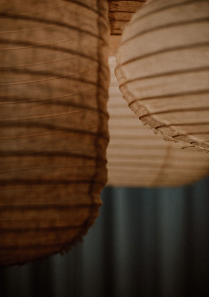 Pendant lanterns hanging from ceiling